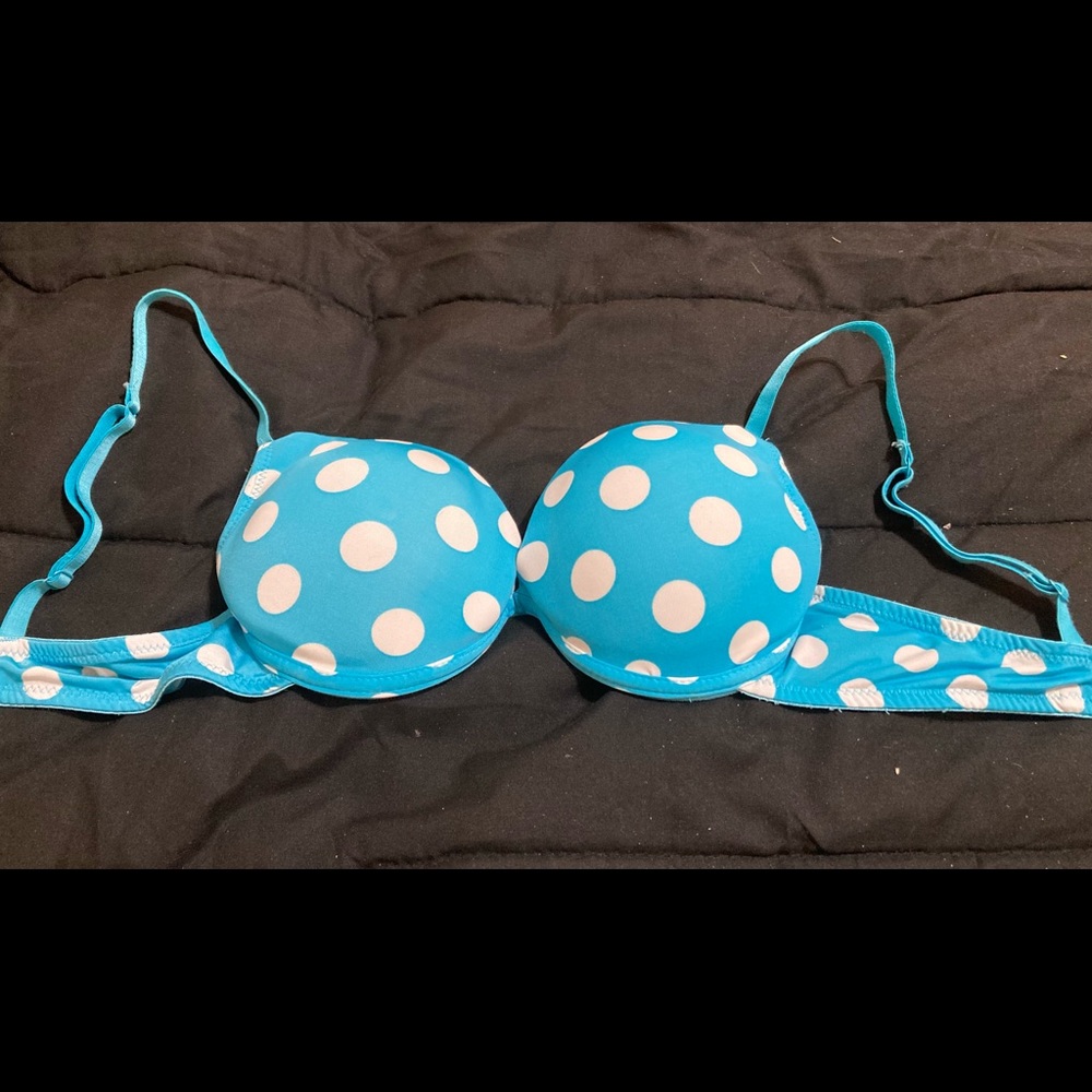 Blue polka dot padded push up bra 34B